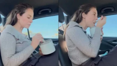 Paolla Oliveira ironiza rotina e almoça marmita no carro