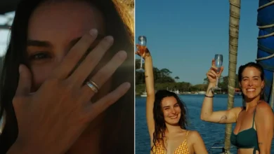 Marina Moschen fica noiva de fotógrafa em Angra dos Reis