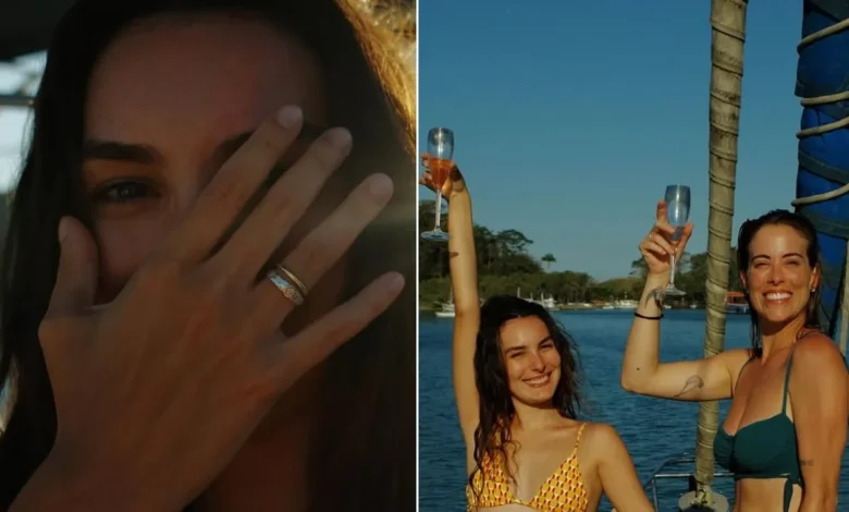 Marina Moschen fica noiva de fotógrafa em Angra dos Reis