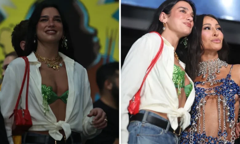 Dua Lipa visita ensaio da Vila Isabel e posa com Sabrina